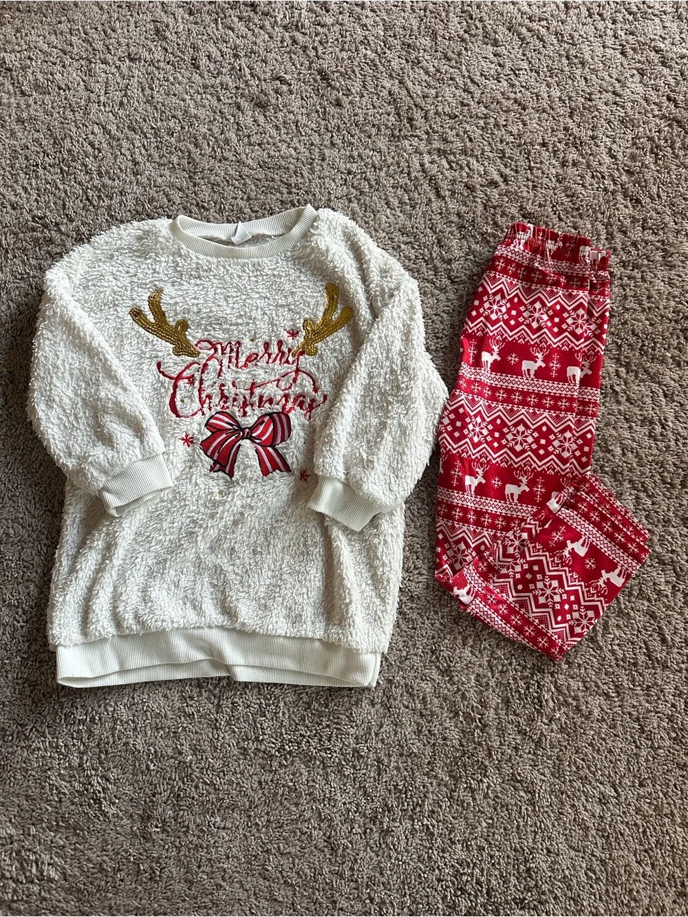Kids Merry Christmas Fleece Set - White & Red